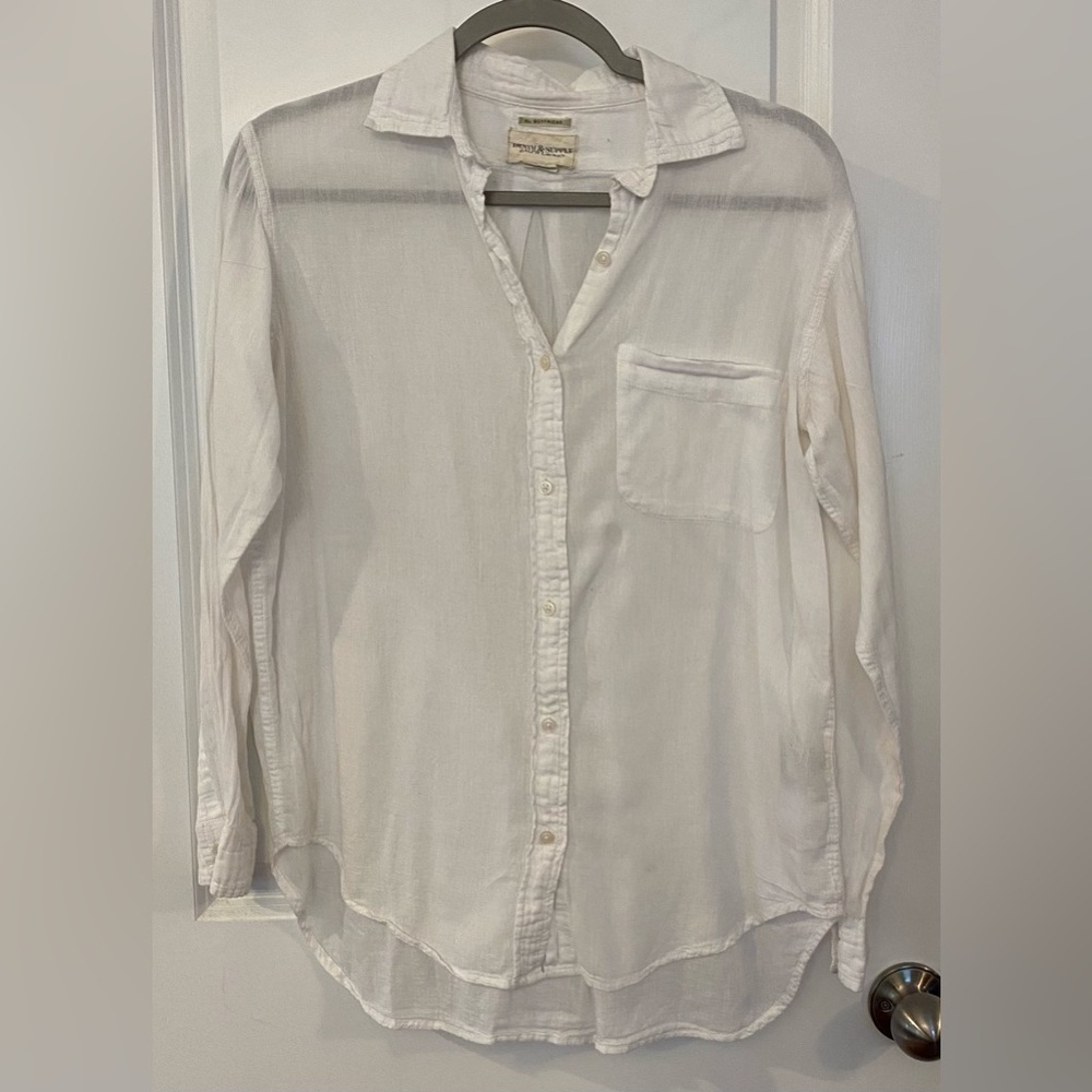 RL Denim & Supply Long Sleeve Button Up Boyfriend Shirt Sz S/P White Cotton